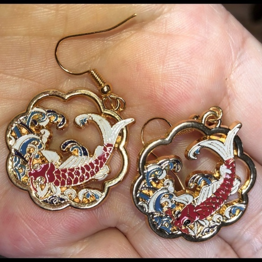 Betsey Johnson Koi Fish dangle Earrings gold trim